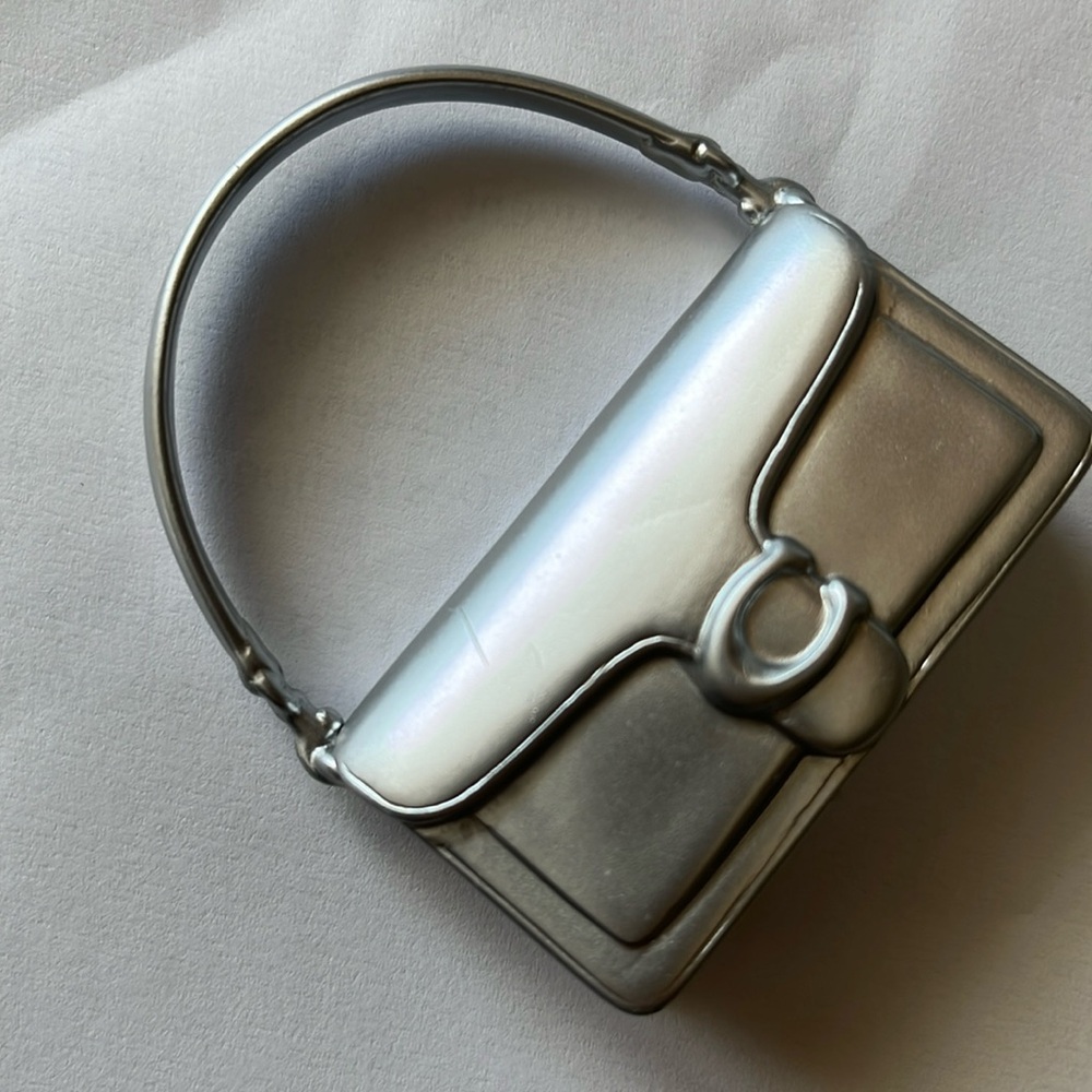 Silver Structured Shoulder Bag with Metal Handle